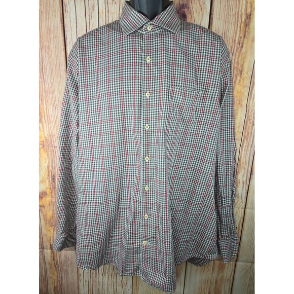 Peter Millar Mens Red & Brown Plaid Dress Shirt XL - Picture 1 of 7